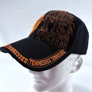 Tennessee Spell Out Orange Embroidered on Black Strapback‎ Baseball Cap Hat